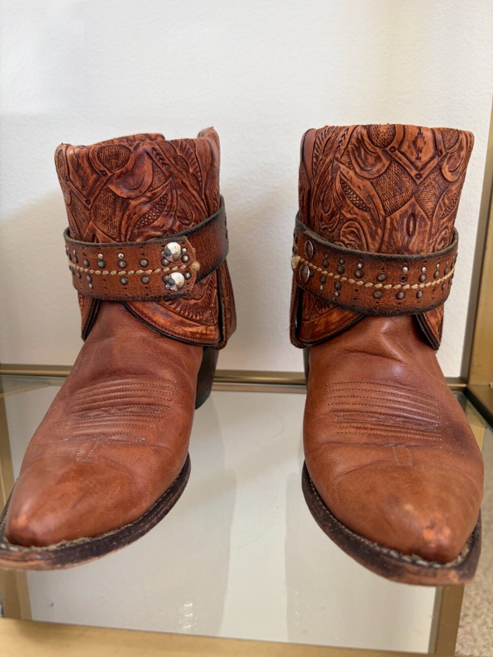 Custom, vintage-embossed foldover leather boots from Kemo Sabe - Picture 2 of 16